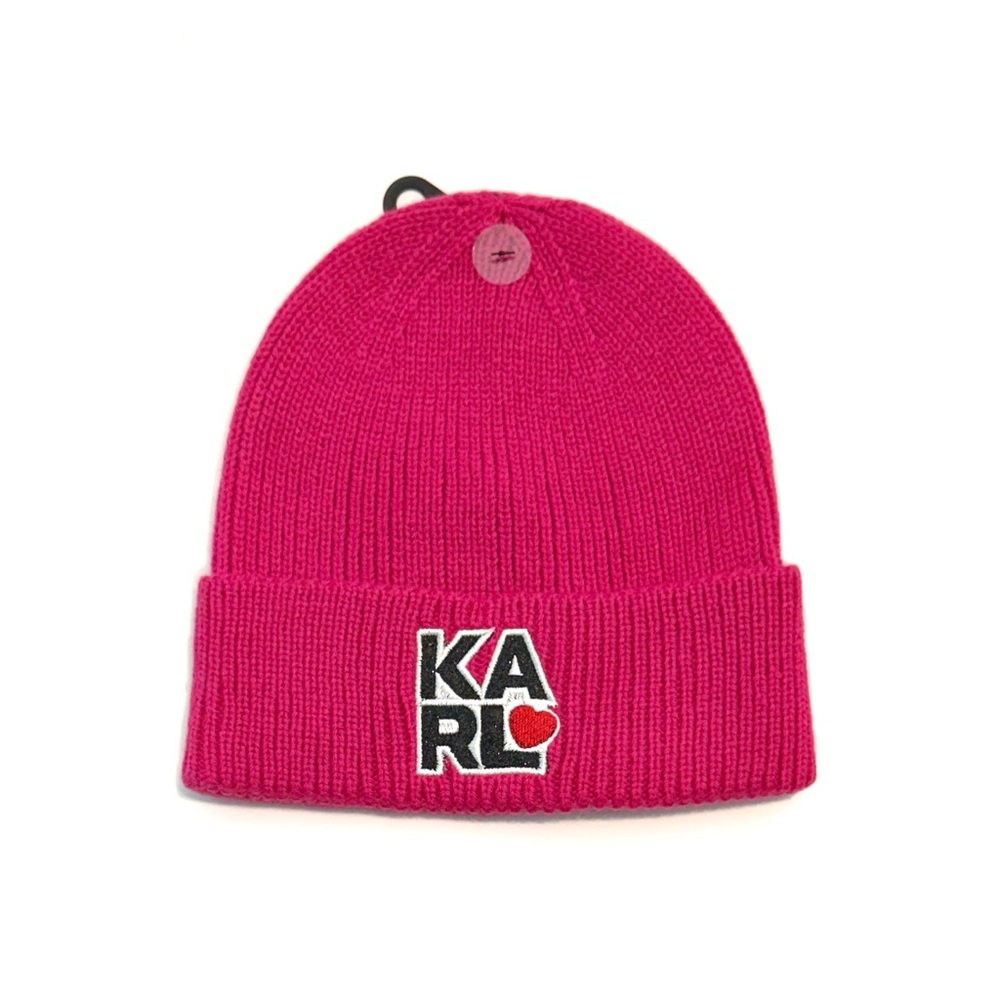 Karl Lagerfeld Rib Knit Pink Logo Patch Hat
NWT